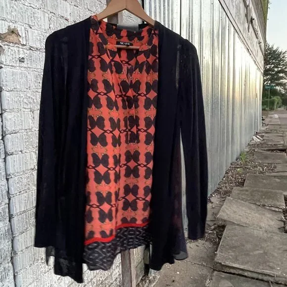 Women's Size Small NIC+ZOE Sleeveless Orange/Black Armadillo Top - Picture 2 of 16